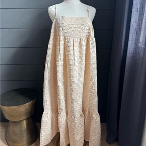 Kika Vargas Target Textured Empire Waist Midi Dress Side Pockets Cream Size XL